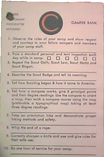 Camper Candidate Card Circa 1971